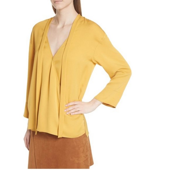 NWT Theory Silk V-neck Tie Blouse– Luxe Wrap Top for Office & Outings - Picture 6 of 15